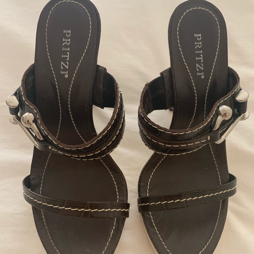 Pritzi black strappy high heels size 7.5